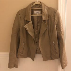 BB Dakota Beige Taupe Leather Moto Jacket